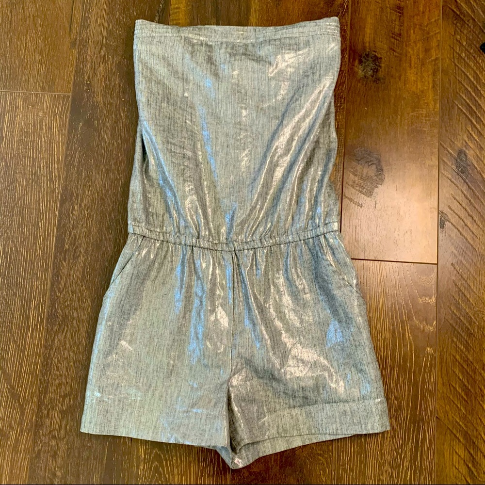 Alice + Olivia Silver Linen Romper